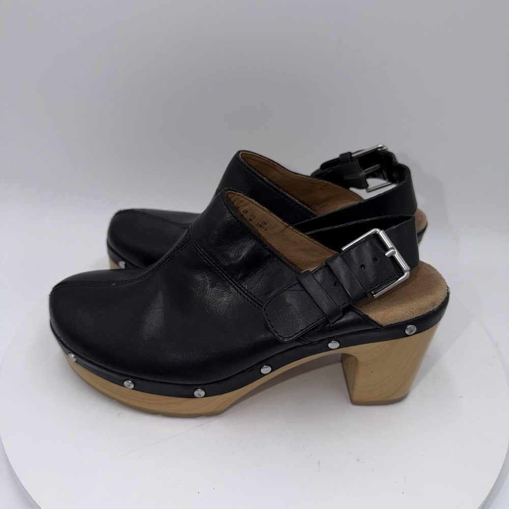 Clarks Artisan Ledella York Black Leather Block Heel Clog Slingback Mule 6